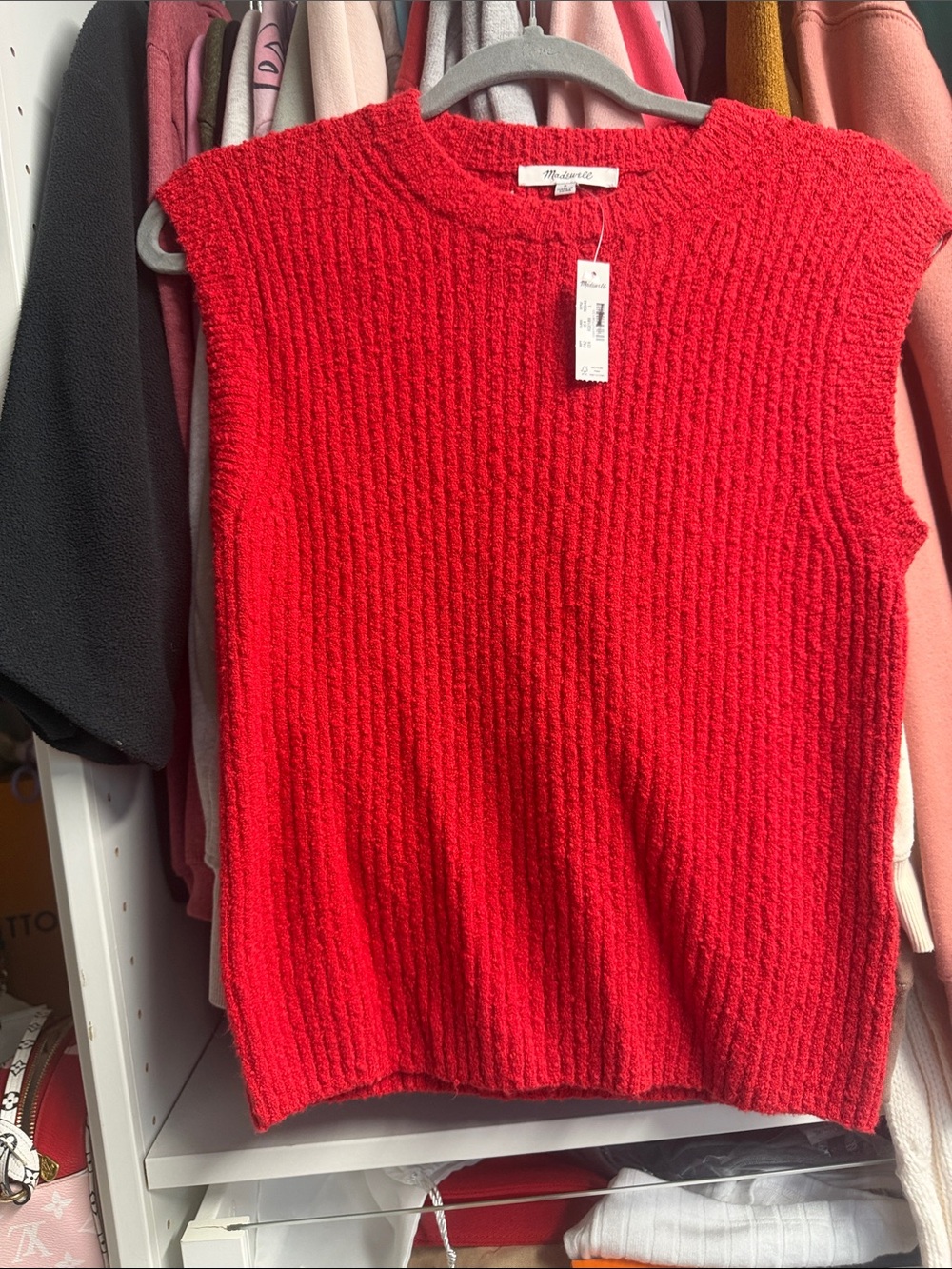 Madewell Bright Red Ribbed Sleeveless Sweater Vest